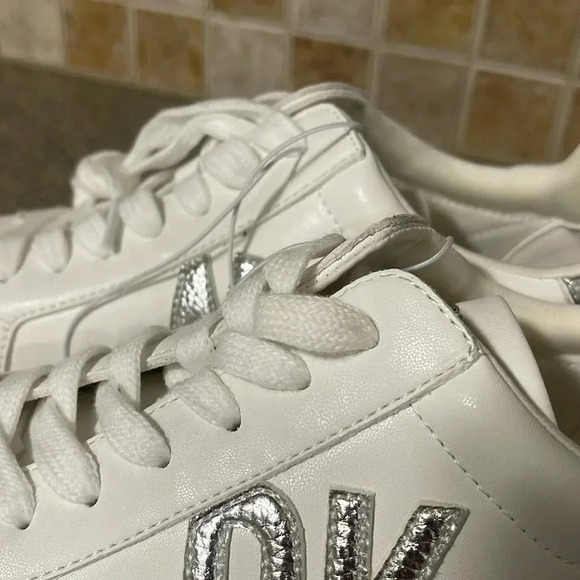 DKNY Women’s Size 7 Abeni Lace up White and Silver Sneakers - Picture 11 of 12
